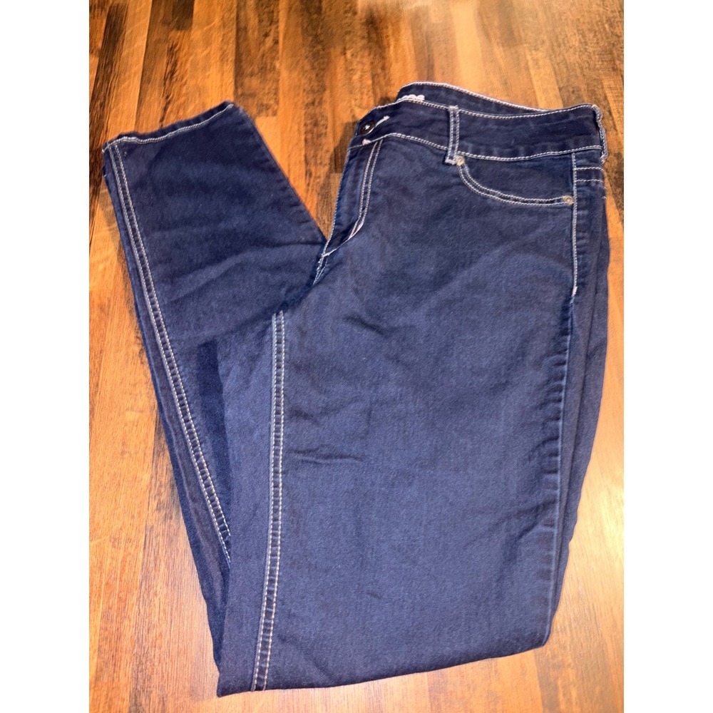 Maurices Womens Dark Wash Skinny Jeans Size 16 Regular Contrast Stitch Indigo